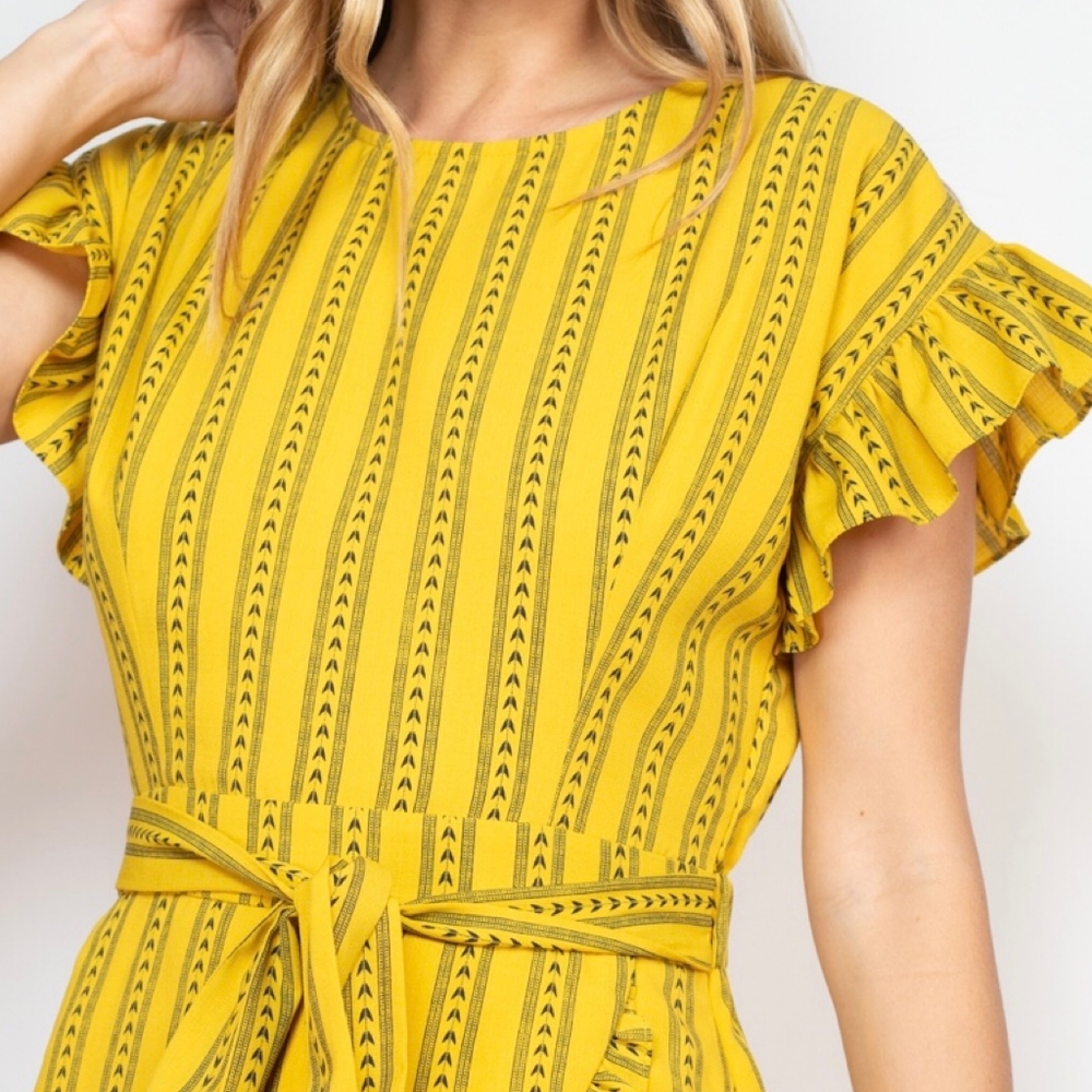 LAST ONE❗THE CLOTHING COMPANY Boho Chic Mustard Short Sleeves Ruffle Dress - Picture 3 of 10